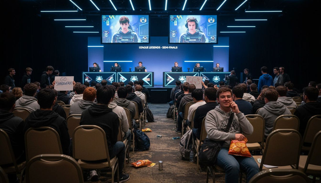 Crowd watching gaming tournament stage event