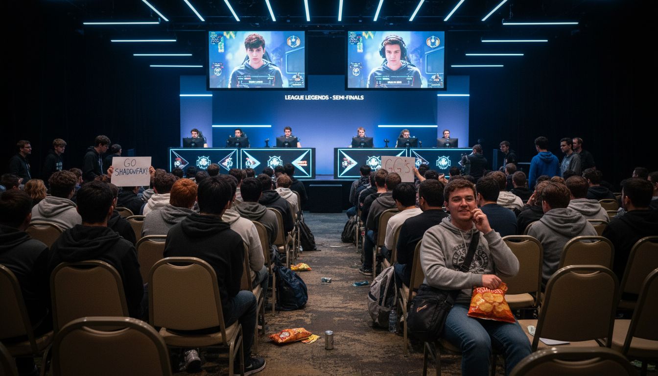 Crowd watching gaming tournament stage event