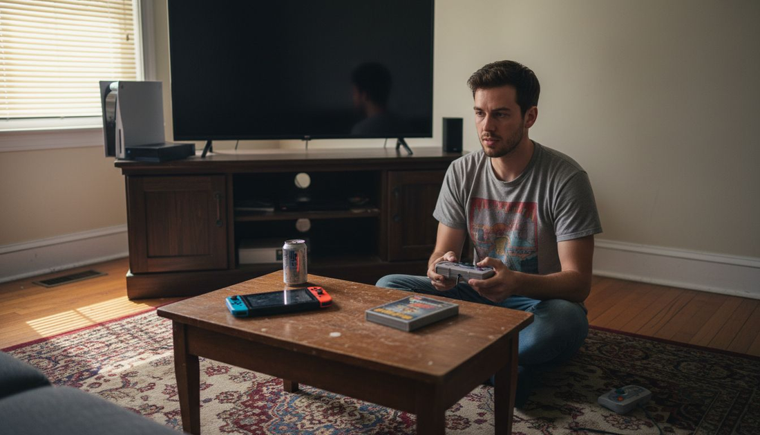 Variety of gaming consoles in a casual living room